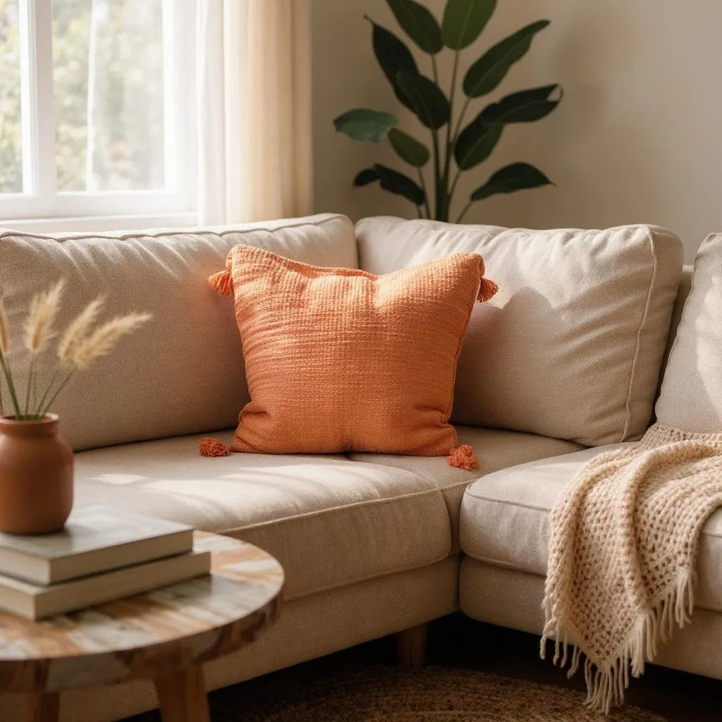 Warm Rustic Orange Tassel Cushion Covers - Set of 2