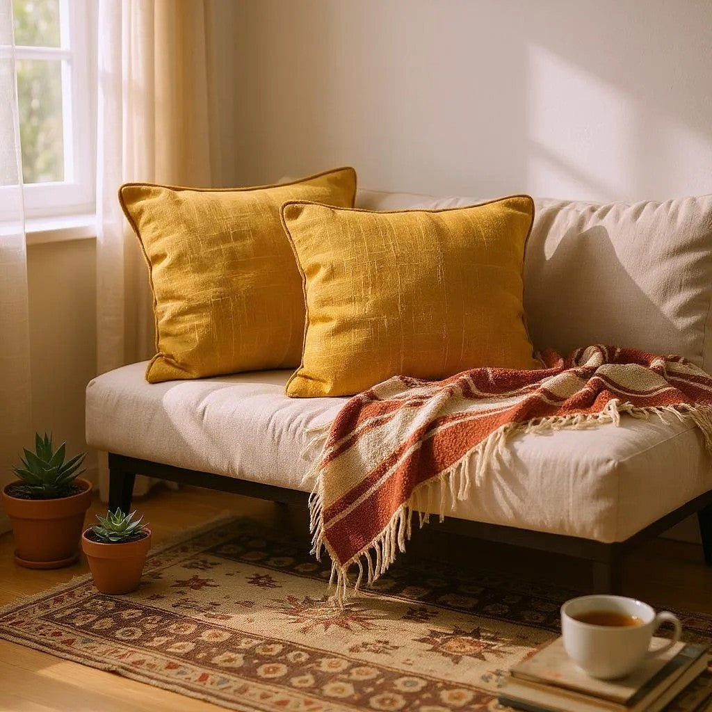 Mustard Yellow Cotton Textured Cushion Covers - Set of 2