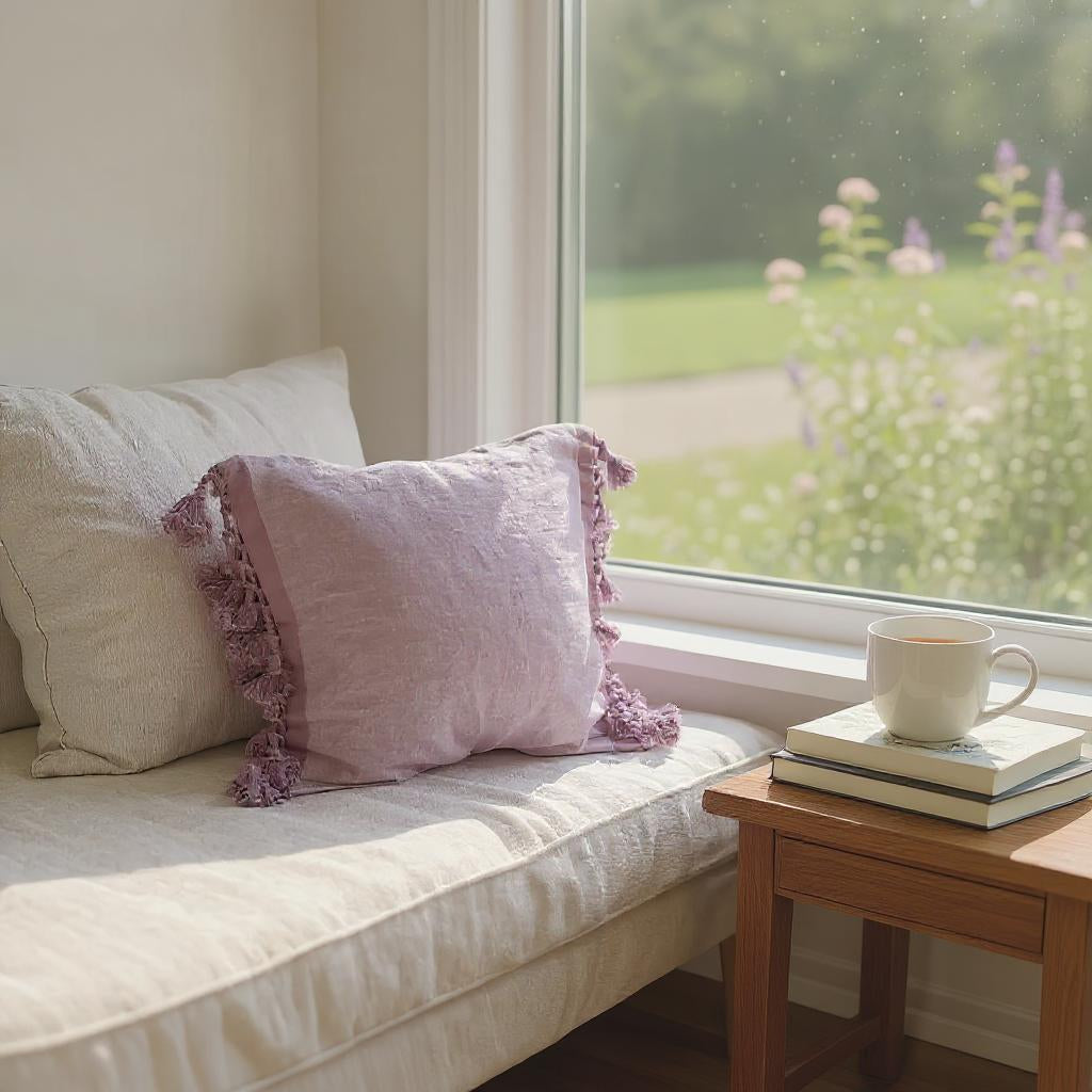 Violet Cotton Cushion Cover With Tassel - Set of 2