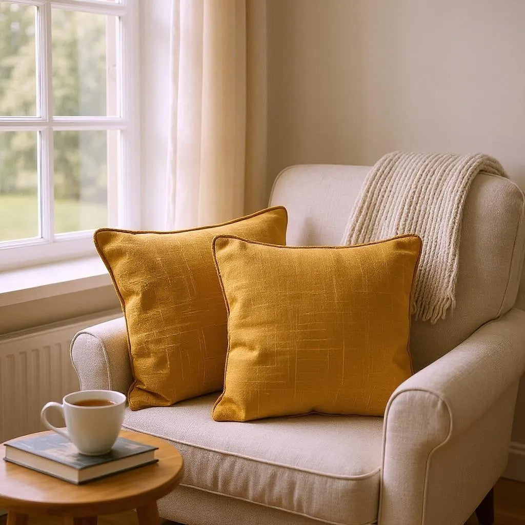 Mustard Yellow Cotton Textured Cushion Covers - Set of 2