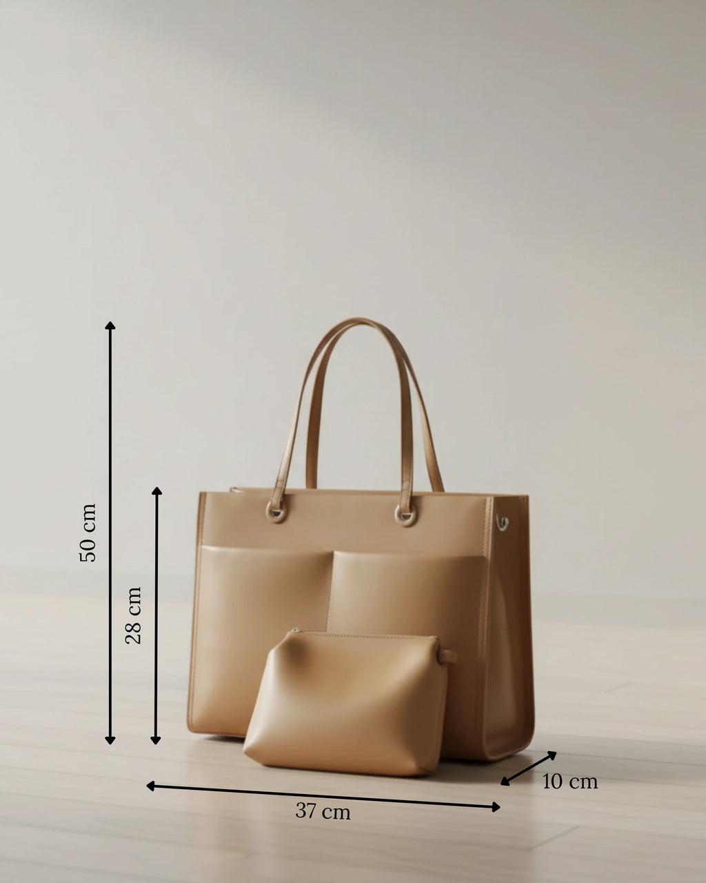 Chic Brown Office Tote Bag with Pouch