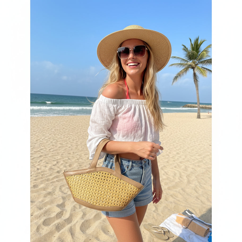 Shoreline Chic Rattan Tote Bag