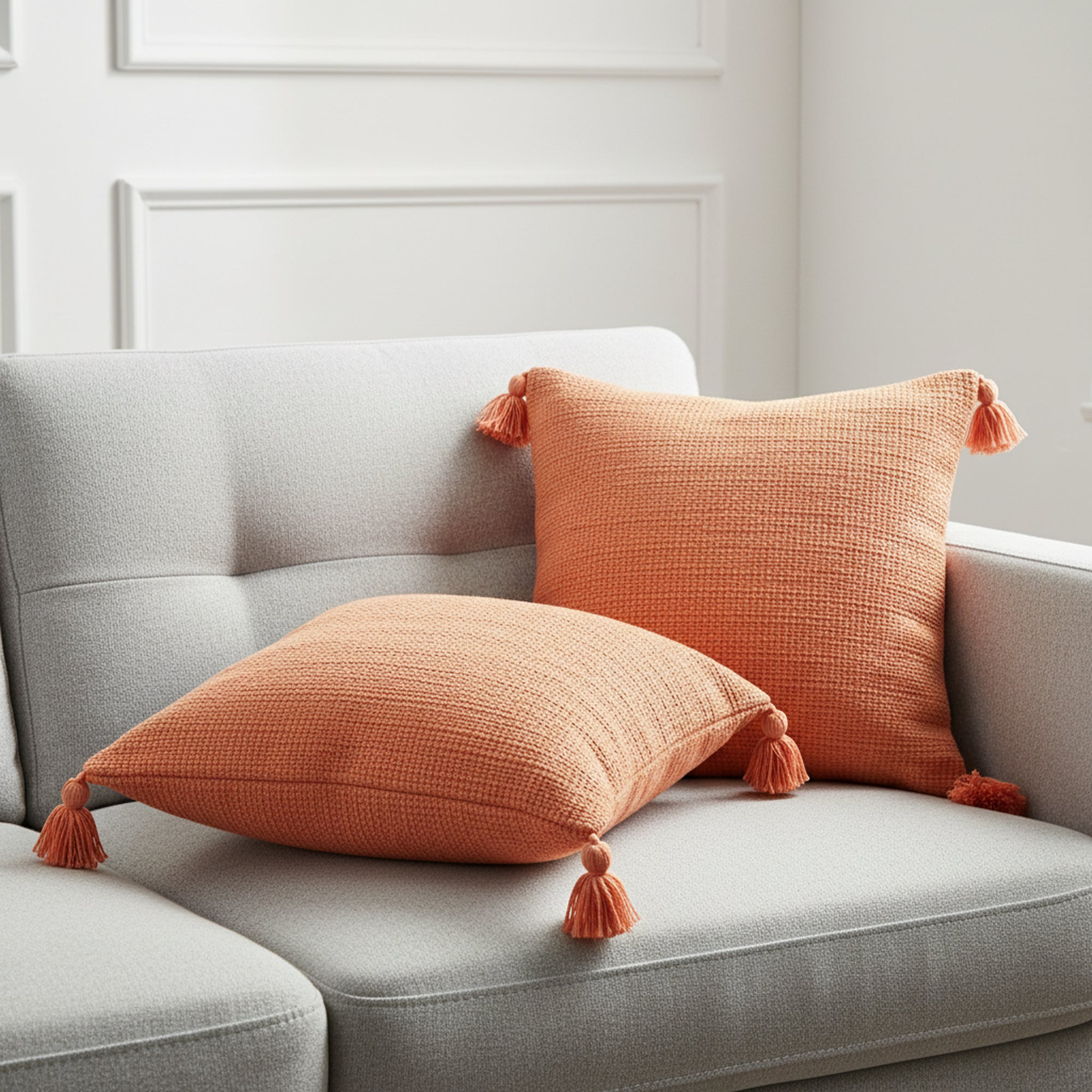 Warm Rustic Orange Tassel Cushion Covers - Set of 2