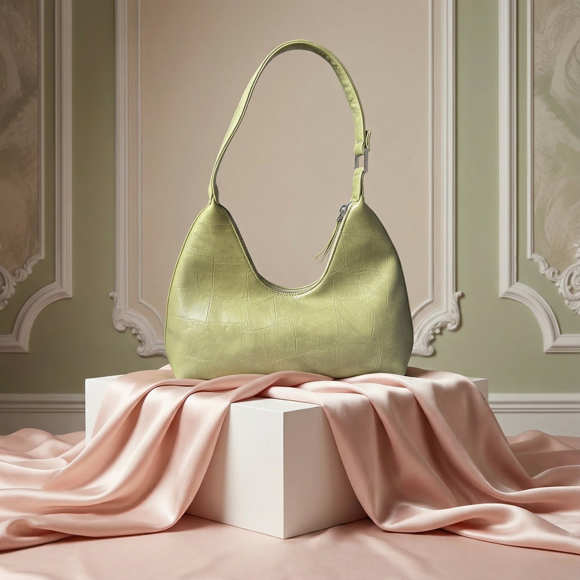 Luna Croc-Texture Shoulder Bag