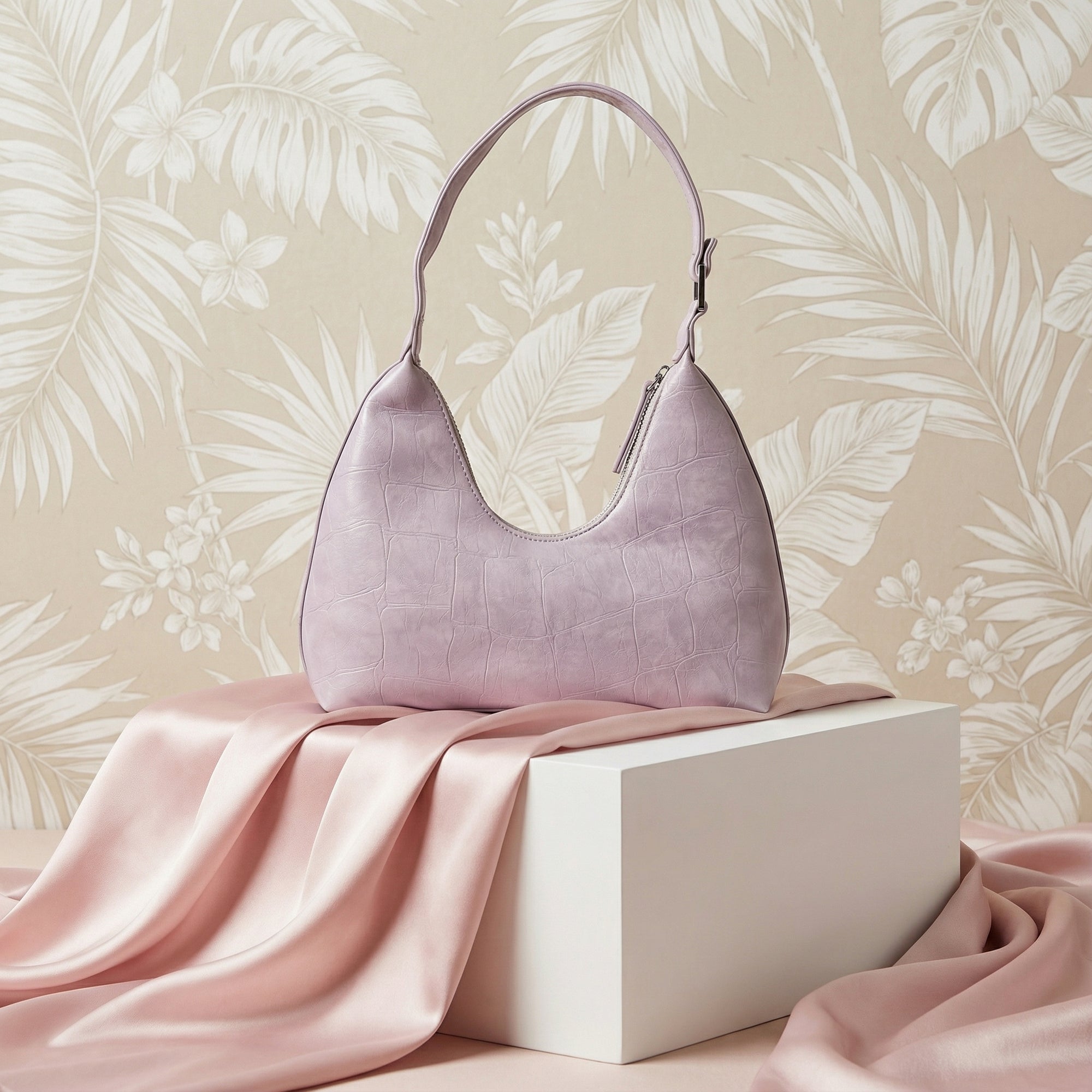 Luna Croc-Texture Shoulder Bag