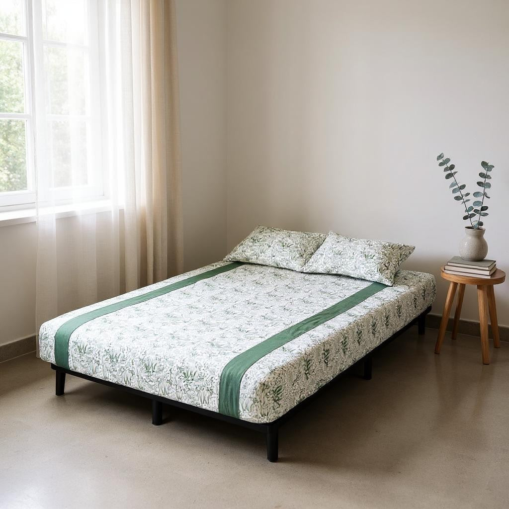 Botanical Green Cotton Bedsheet Set – Includes 2 Pillow Covers