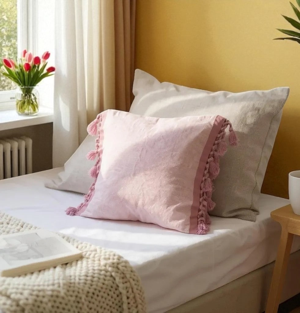 Violet Cotton Cushion Cover With Tassel - Set of 2