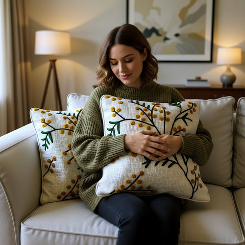 Botanical Embroidered Cotton Cushion Covers - Set of 2
