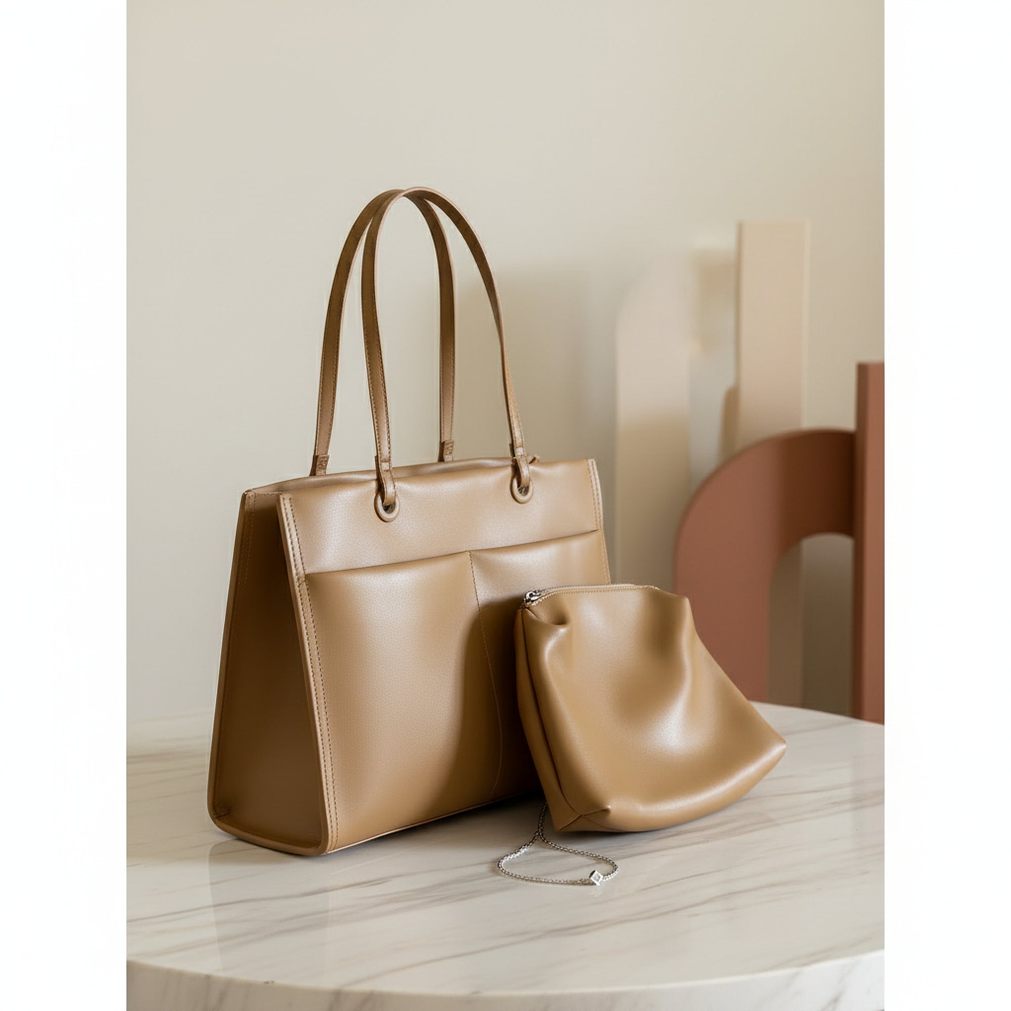 Executive Chic Brown Office Tote Bag with Pouch