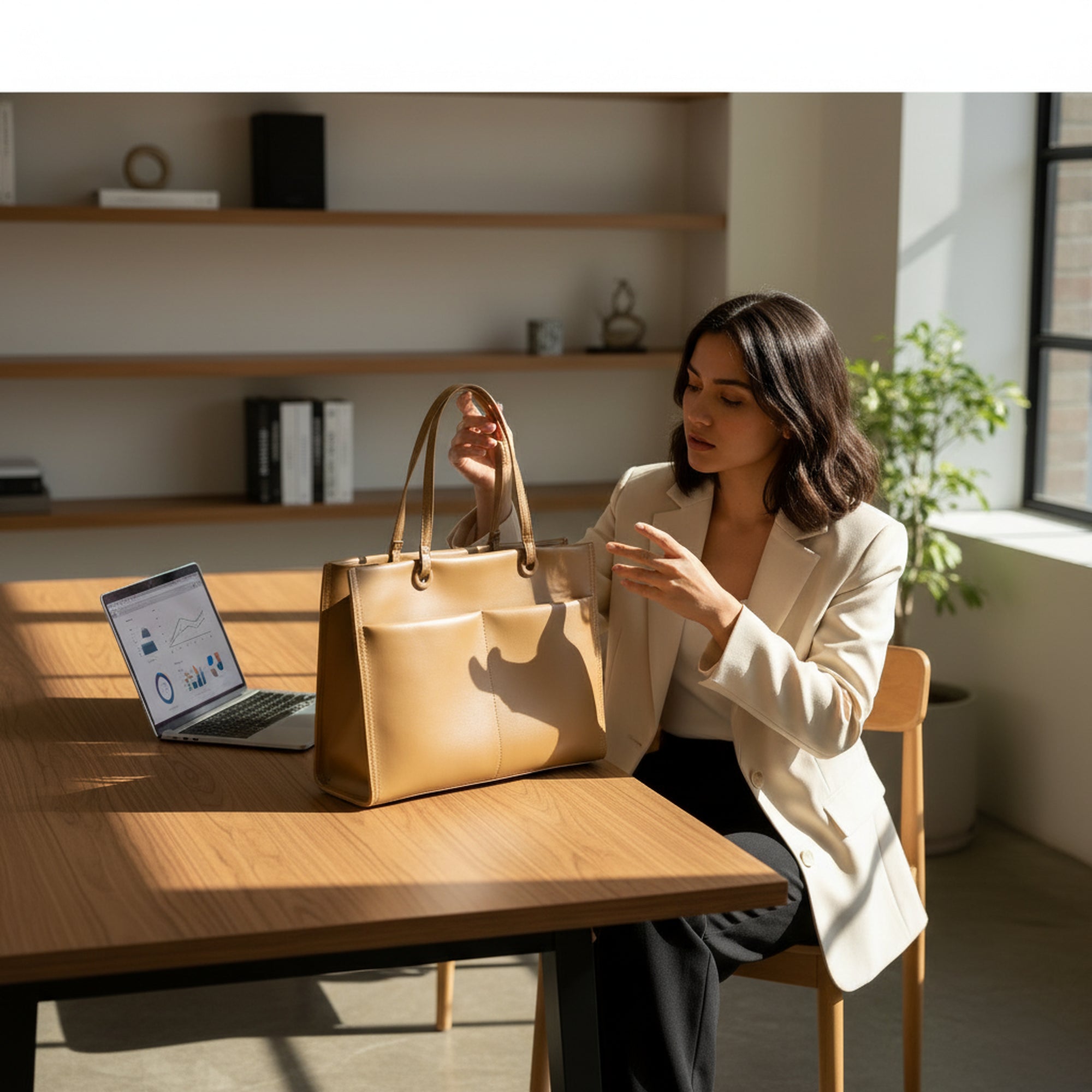 Executive Chic Brown Office Tote Bag with Pouch