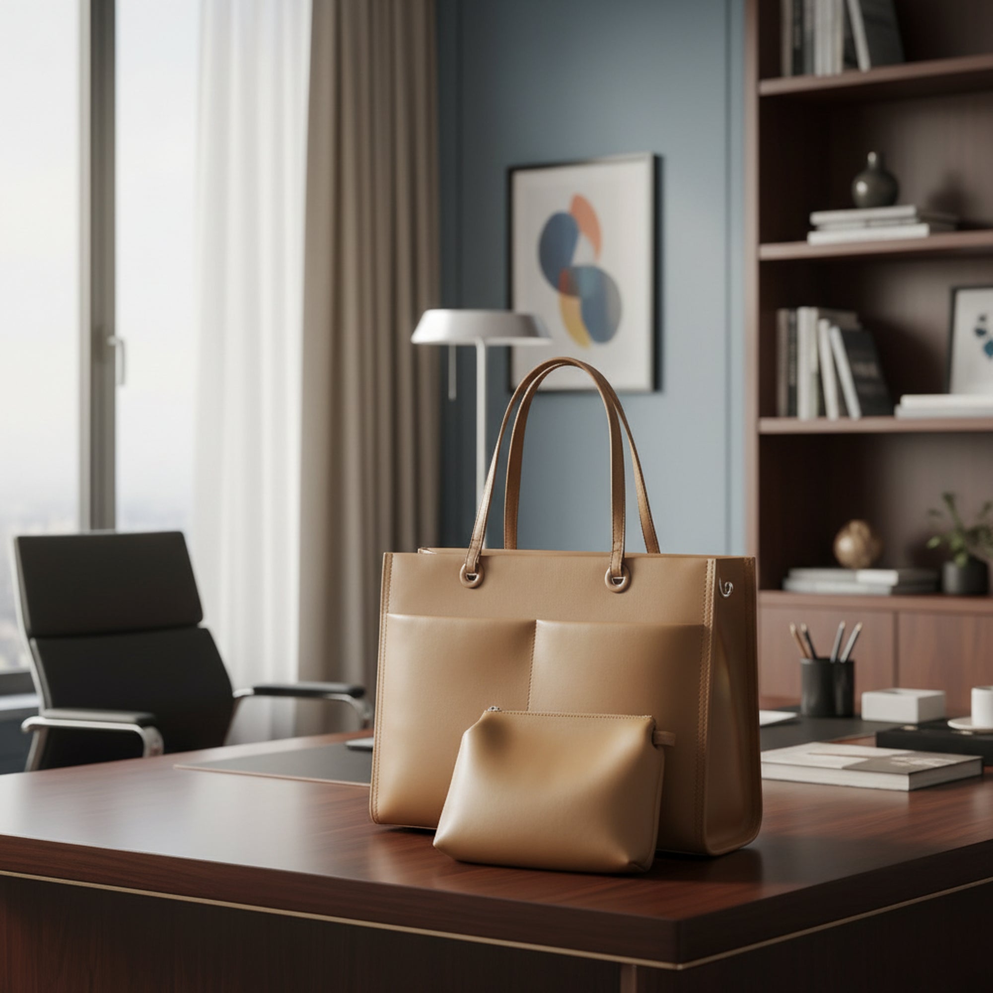 Executive Chic Brown Office Tote Bag with Pouch