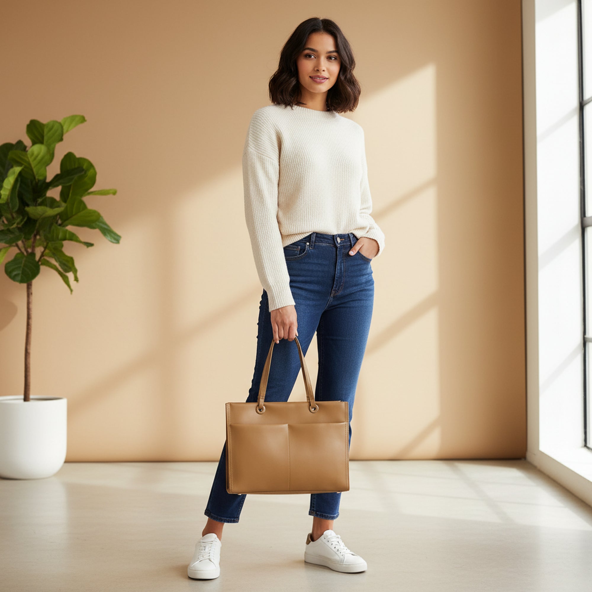 Executive Chic Brown Office Tote Bag with Pouch