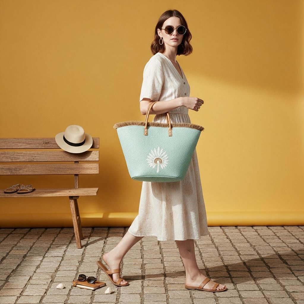 Day Off Tote in Lagoon Mint, carried