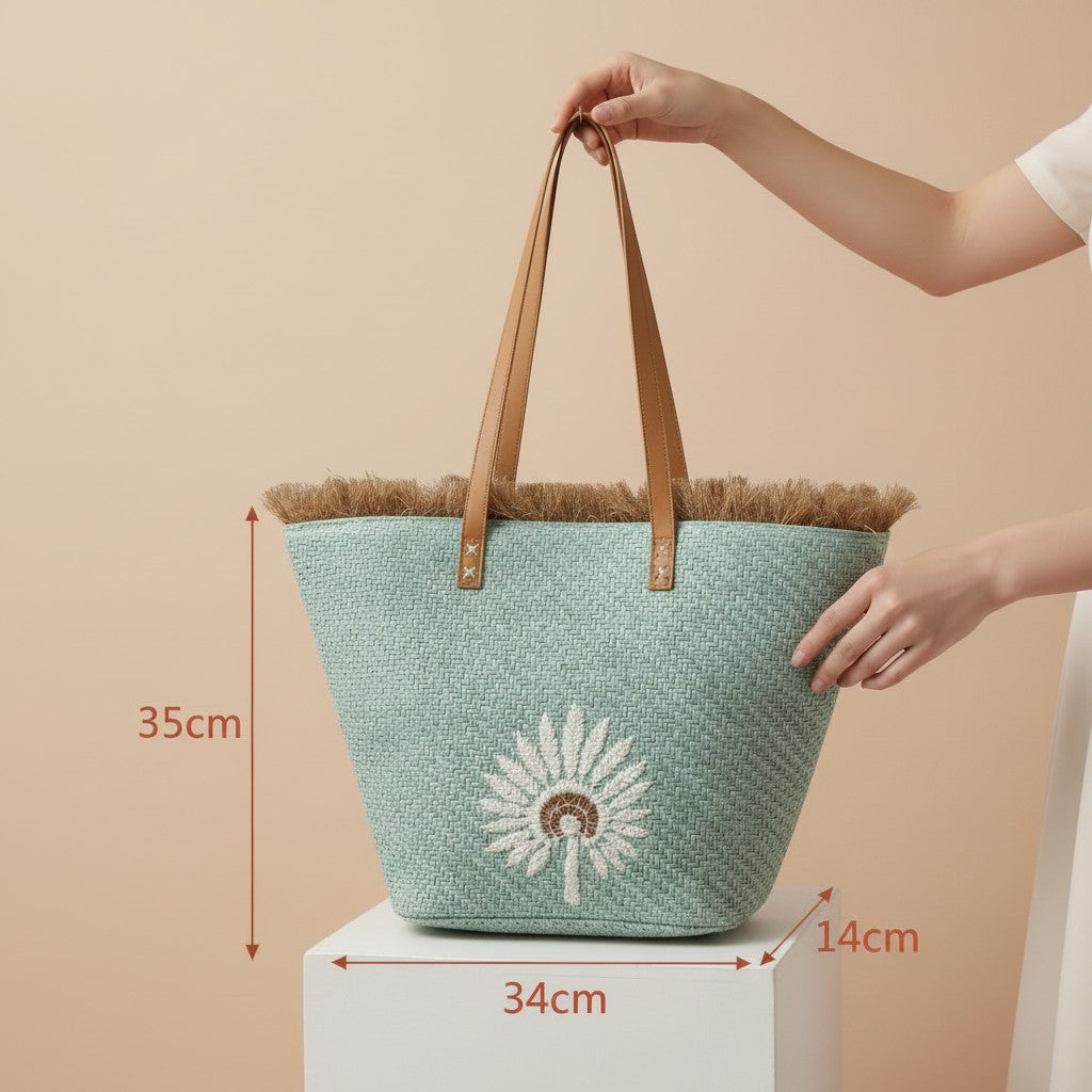 Day Off Tote in Lagoon Mint, size guide