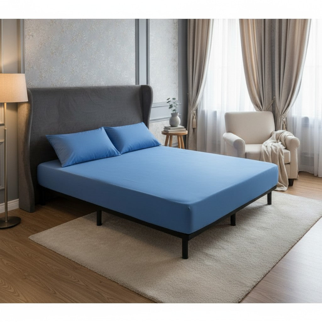 Sky Blue Solid Bedsheet - Includes 2 Pillow Covers