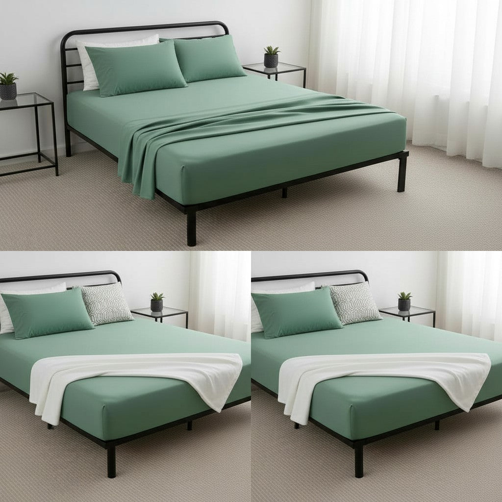 Solid Sage Green Bedsheet - Includes 2 Pillow Covers