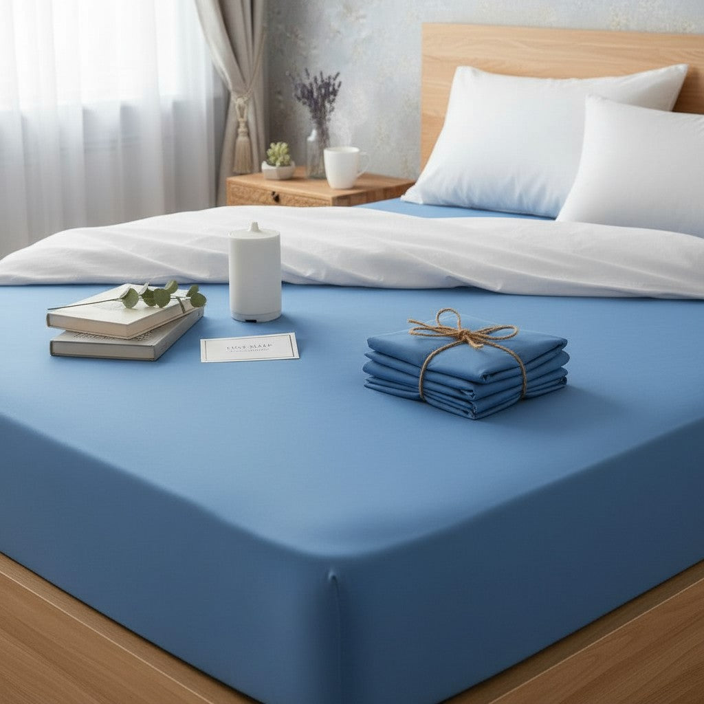 Sky Blue Solid Bedsheet - Includes 2 Pillow Covers