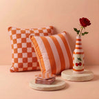 Cherry on Top vase in Sunset Coral with cushion covers and coasters