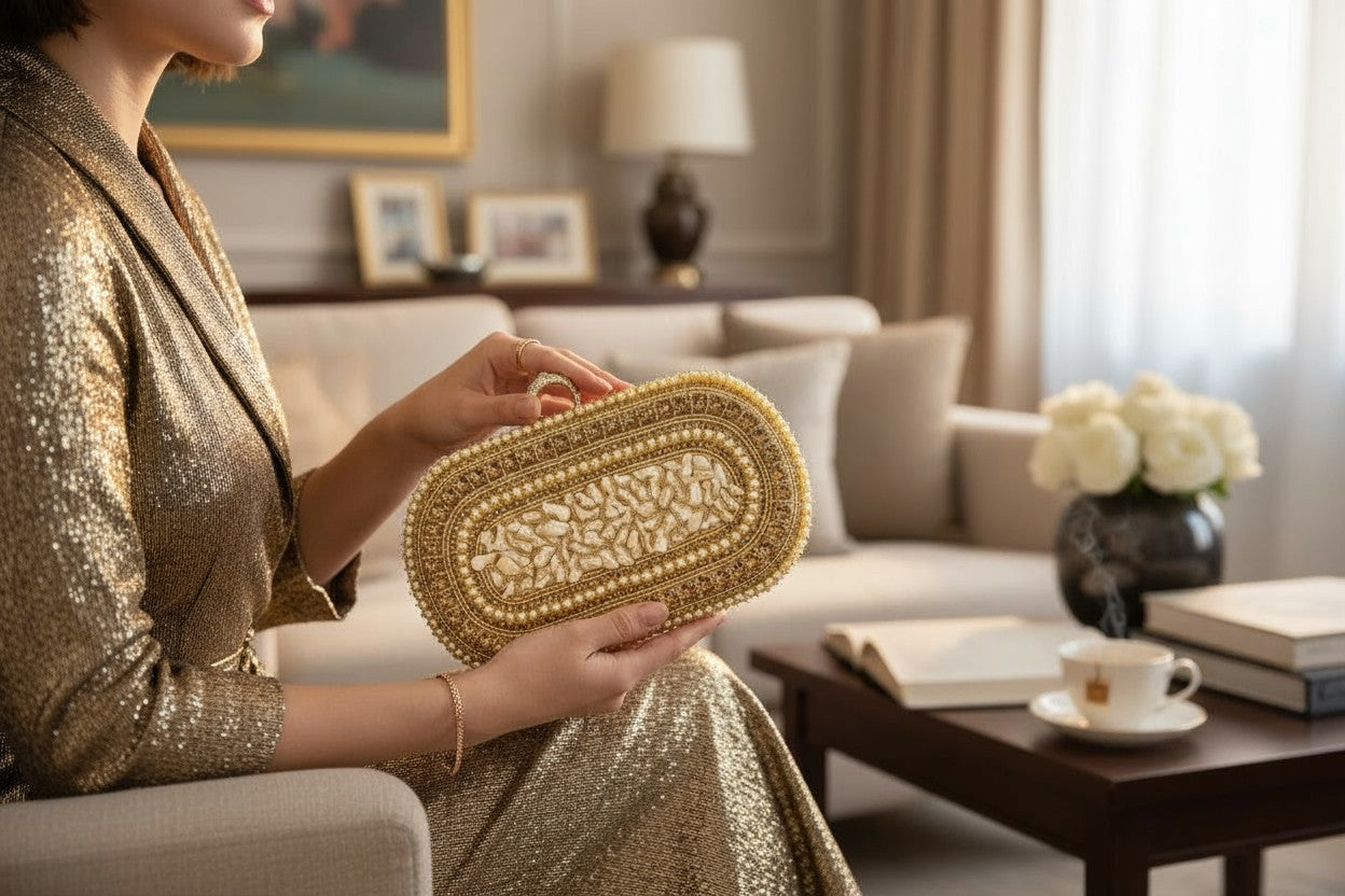 Golden Pearl & Shell Clutch