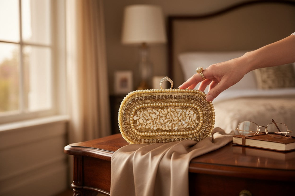 Golden Pearl & Shell Clutch