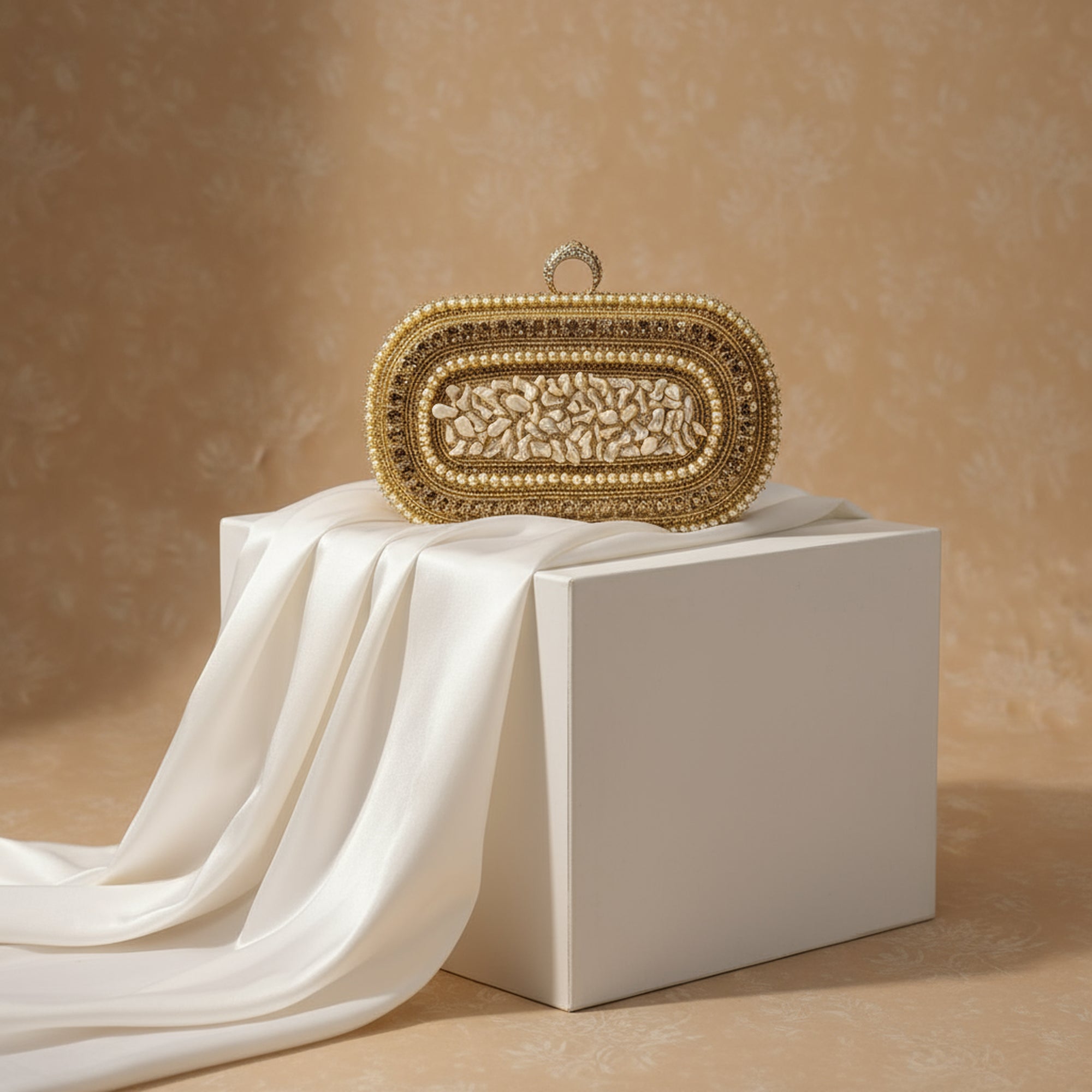 Golden Pearl & Shell Clutch