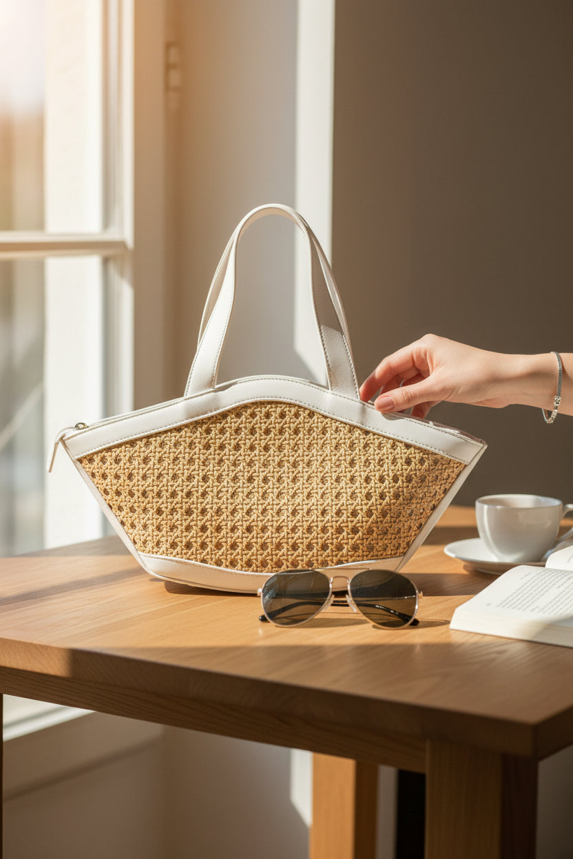 Shoreline Chic Rattan Tote Bag