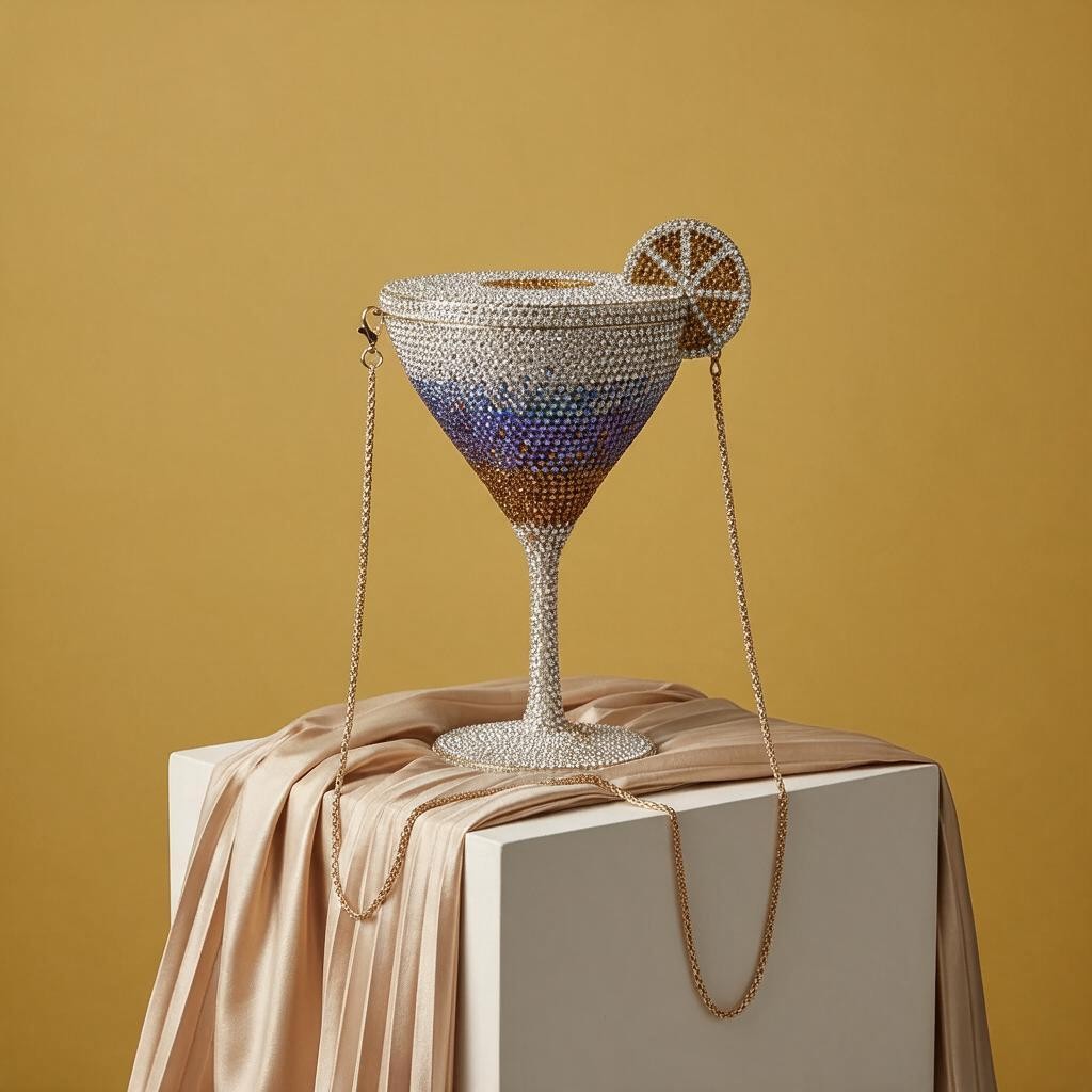 Martini Party Bag in Blue on a cream plinth