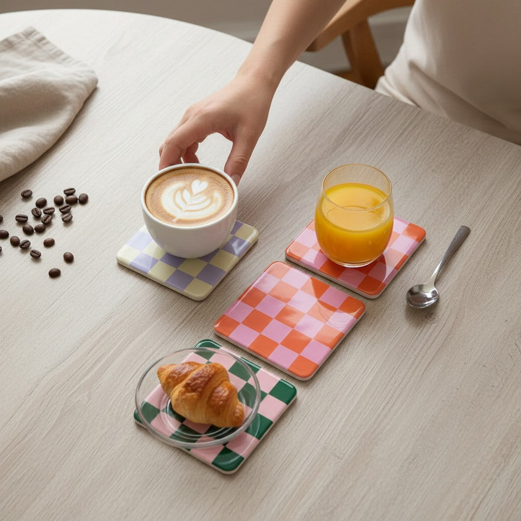 Me Time coasters with coffee