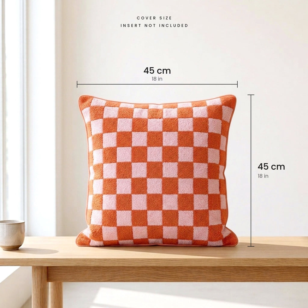 Rain Check cushion cover size in Sunset Coral: 45 x 45 cm (18 x 18 in)