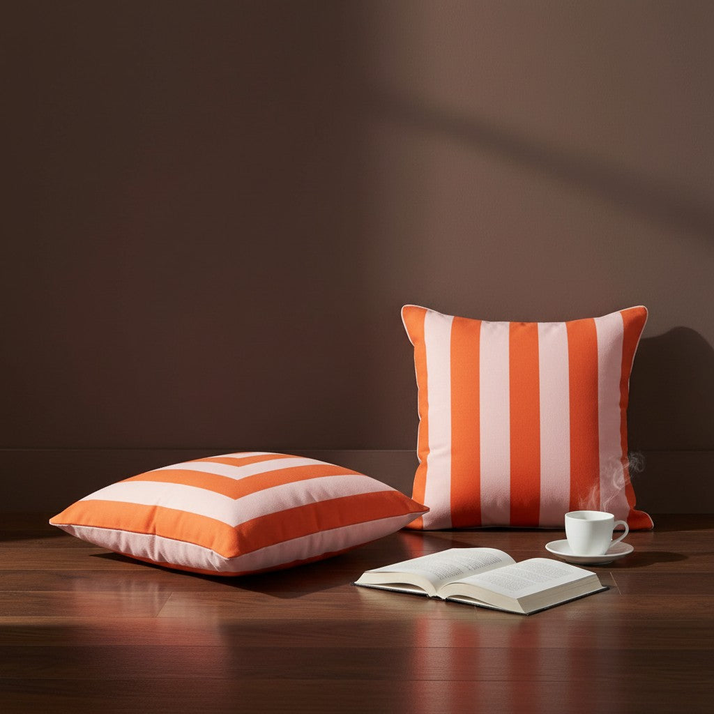 Sunday Reset striped cushion cover in Sunset Coral