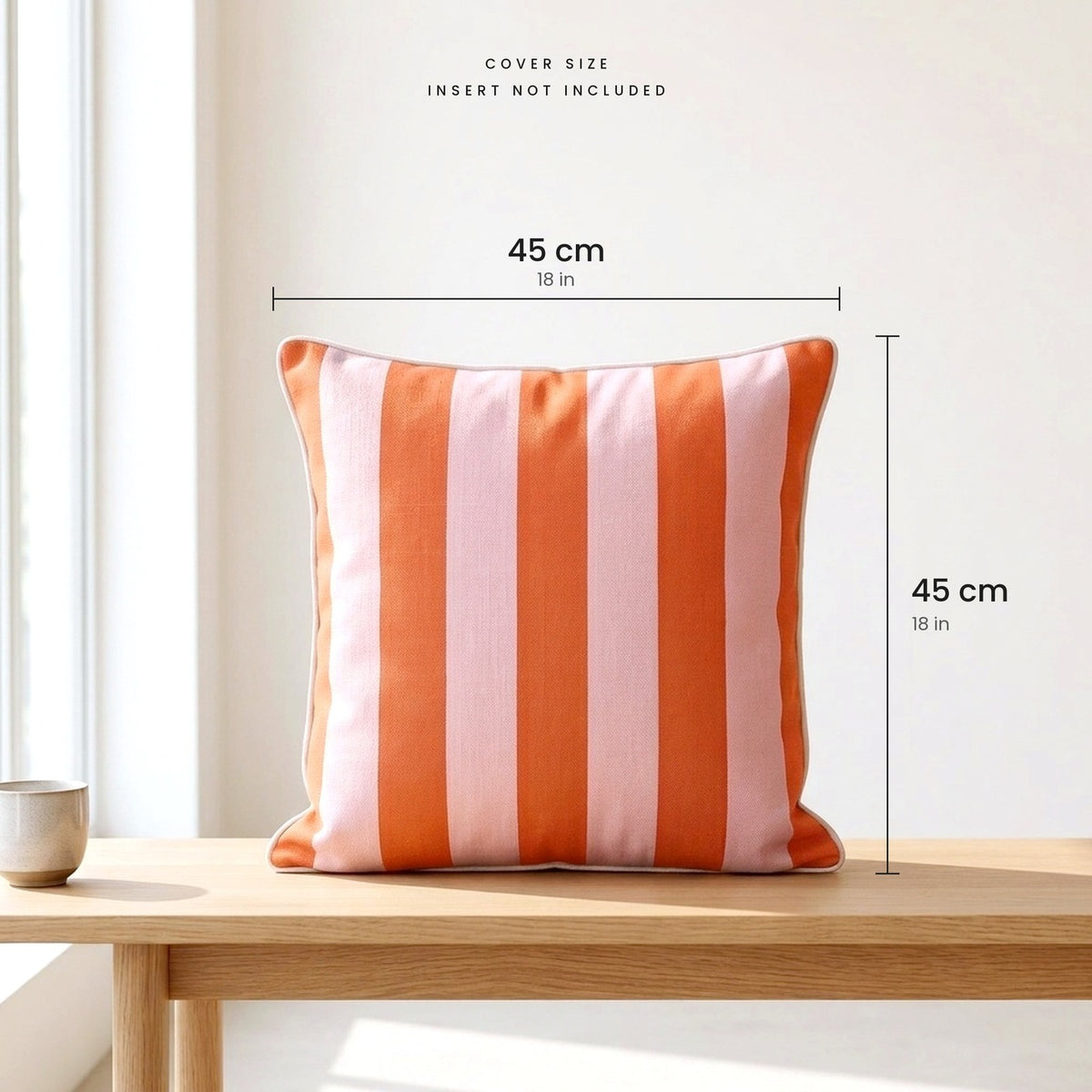 Sunday Reset cushion cover size in Sunset Coral: 45 x 45 cm (18 x 18 in)