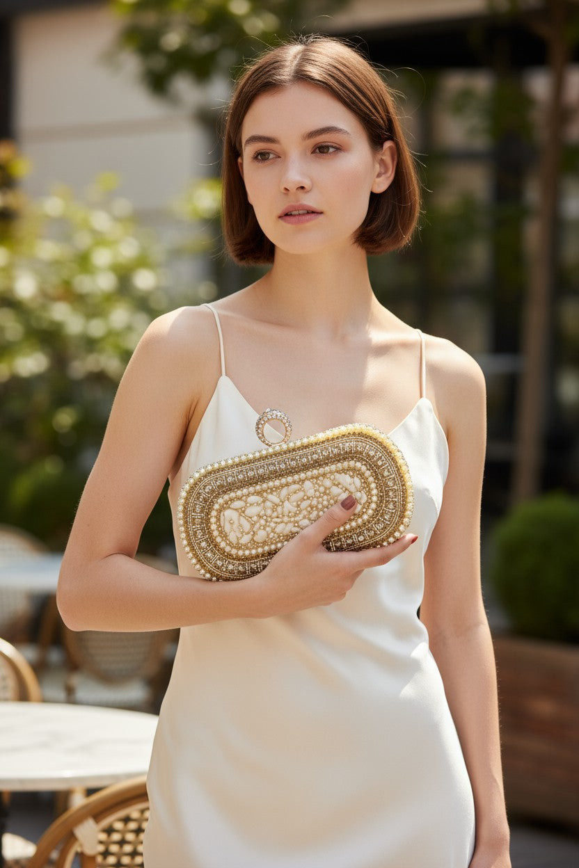 Golden Pearl & Shell Clutch