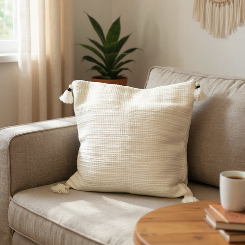 Artisan-Chic White Textured Cushion Cover -Set of 2