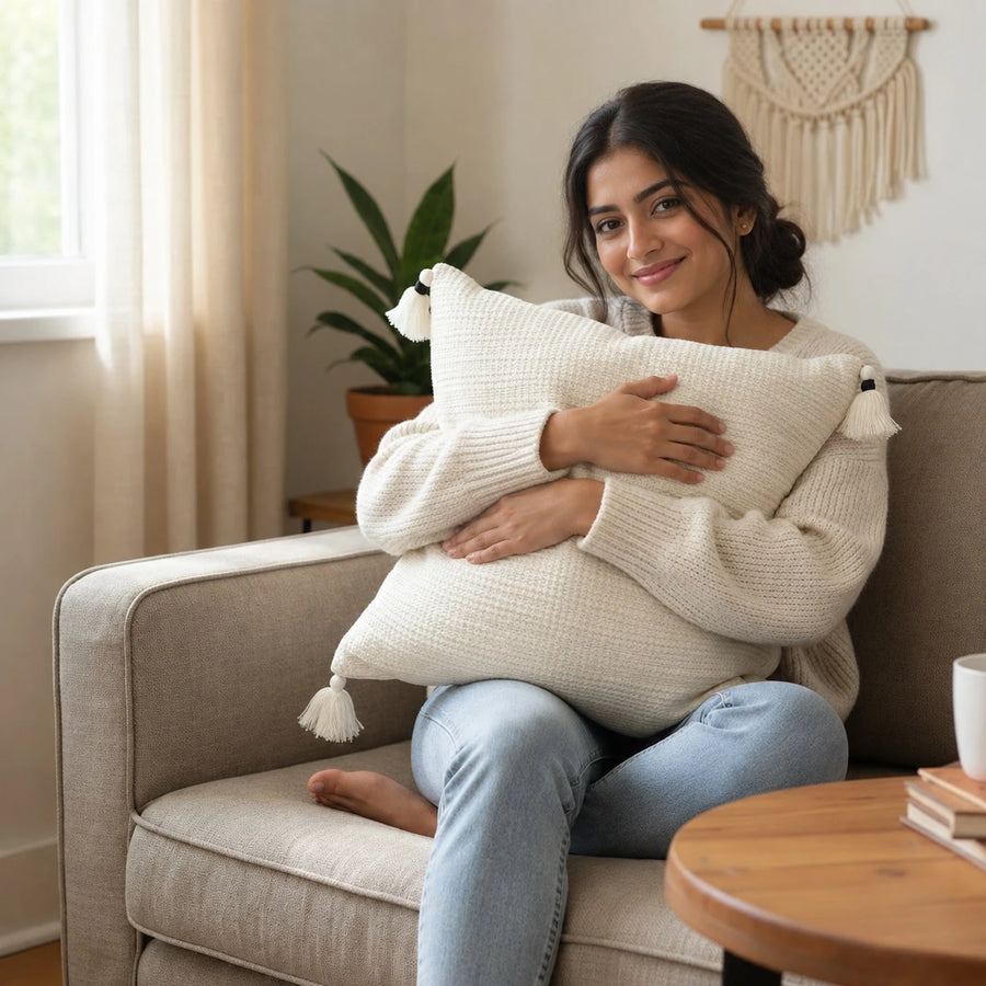 Artisan-Chic White Textured Cushion Cover -Set of 2